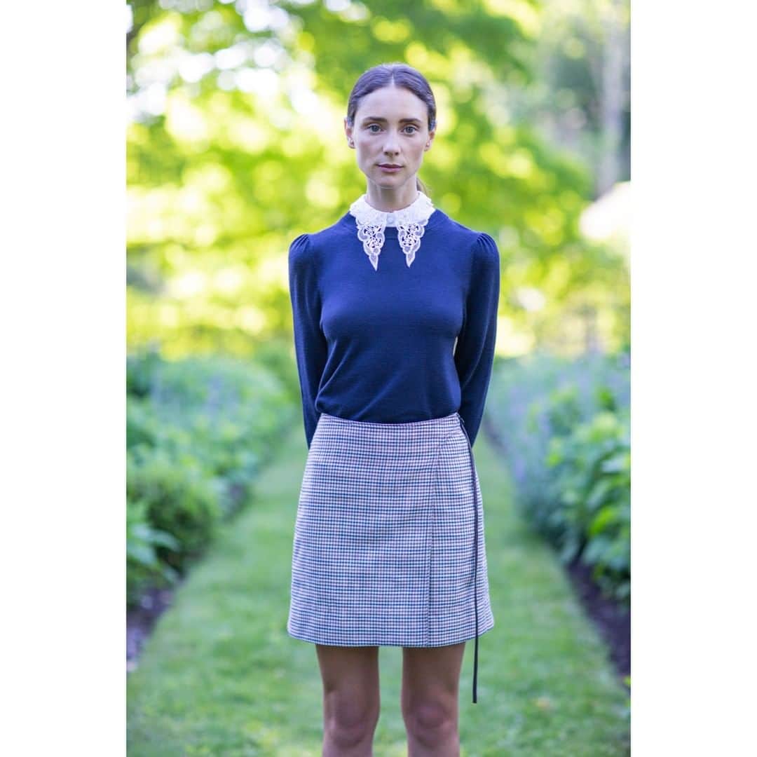 のインスタグラム：「Our featherweight Italian merino knit, with a delicate lace collar woven by our friends @filtexworld in St. Gallen, Switzerland 🇨🇭. ⁠ Now available at AdamLippes.com」