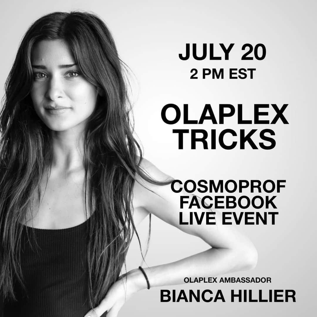 CosmoProf Beautyさんのインスタグラム写真 - (CosmoProf BeautyInstagram)「Bianca Hillier (@biancacolour) will be hosting a Facebook Live tutorial on Monday, July 20 to demonstrate her favorite @olaplex tips and tricks. Mark your calendars for 2 PM EST and be sure to tune in on the Cosmo Prof Facebook page to learn more!」7月17日 23時00分 - cosmoprofbeauty