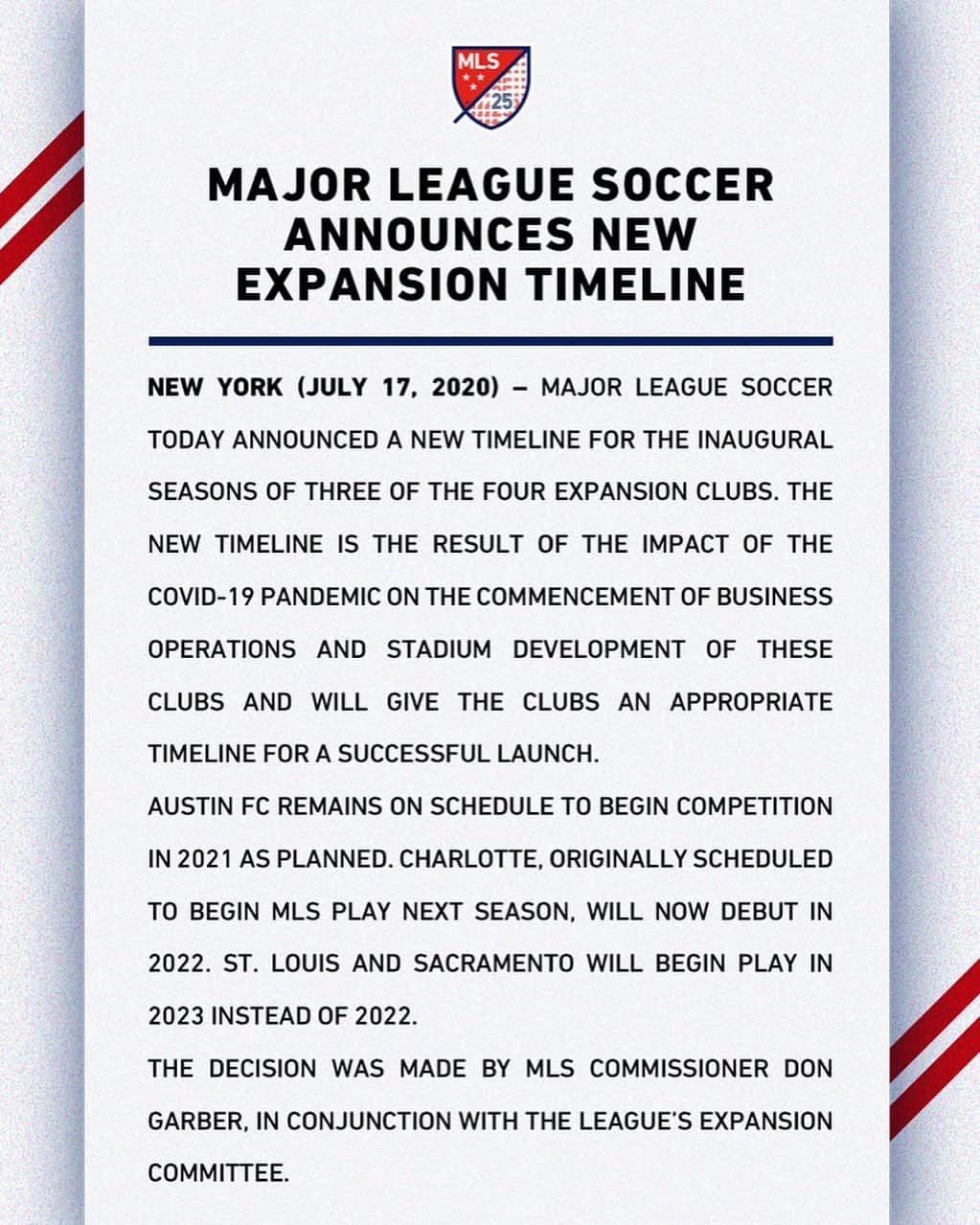 Major League Soccerさんのインスタグラム写真 - (Major League SoccerInstagram)「Major League Soccer Announces New Expansion Timeline」7月18日 5時01分 - mls