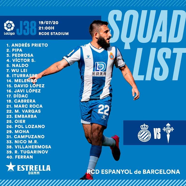 RCDエスパニョールさんのインスタグラム写真 - (RCDエスパニョールInstagram)「📋 Llista de convocats 🆚 Celta 📋 Lista de convocados 🆚 @rccelta 📋 Squad list 🆚 Celta 📋 大名单 🆚 塞尔塔 - #EspanyoldeBarcelona  #RCDE  #EspanyolCelta」7月18日 19時35分 - rcdespanyol