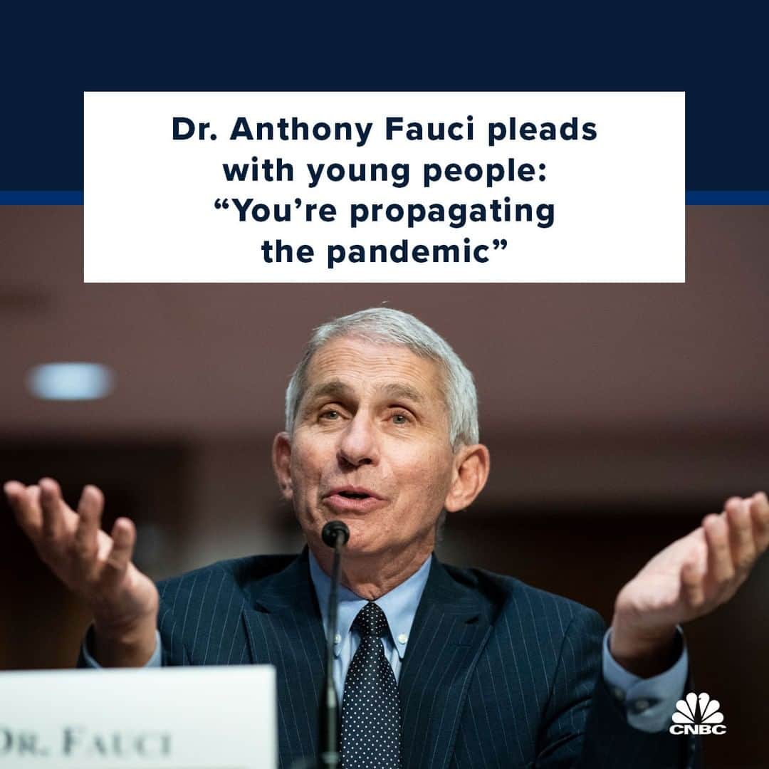 CNBCさんのインスタグラム写真 - (CNBCInstagram)「“You have to have responsibility for yourself but also a societal responsibility that you’re getting infected is not just you in a vacuum. You’re propagating the pandemic.”⁠ ⁠ White House coronavirus advisor Dr. Anthony Fauci urged young Americans to not take the coronavirus lightly, saying doing so could be making the pandemic worse. The comment by Fauci came as state health officials say more young people are ignoring social distancing measures and contracting the virus at a higher rate. Fauci said the average age of a new Covid-19 patient has dropped by 15 years since the beginning of the pandemic in the U.S.⁠ ⁠ Fauci said young people at bars enjoying themselves is “totally understandable.” But he warned that young people who are asymptomatic, who never develop symptoms, can also pass the virus on to others.⁠ ⁠ Link in bio.⁠」7月18日 11時01分 - cnbc