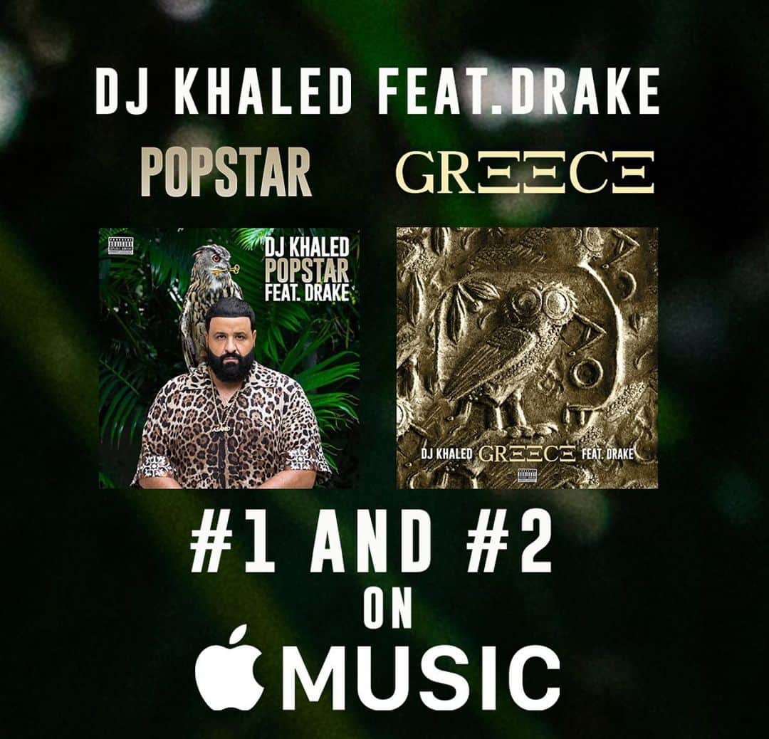 DJキャレドさんのインスタグラム写真 - (DJキャレドInstagram)「😤!!!!!!!!!!! 🦉🔑🔑🤯 #1 and #2 !  On @applemusic!!!!!!!!!!!!!! The 2 ✌🏽🔑🔑s Stick together !  #POPSTAR ⭐️#1!!!!!!!!!!!!!!!!!!!!!!!!! #GREECE 🇬🇷 #2!!!!!!!!!!!!!!!!!!!!!!!!!! On @applemusic !!!!!!!!!!!!!!!!!!!!!!!!! @djkhaled @champagnepapi !!!!!! #WETHEBEST #OVO !!!!!!!!!!!!!!!!!!! OFF THE KHALED KHALED ALBUM Coming this year !  I LOVE YOU GOD !!!!!!!!! THANK U !  @champagnepapi THANK U ! LUV ALWAYS KHALED KHALED FAN LUV WORLDWIDE I SEE YOU ! TEARS OF JOY ! Swipe for a receipt @courtneycl voice」7月18日 12時01分 - djkhaled