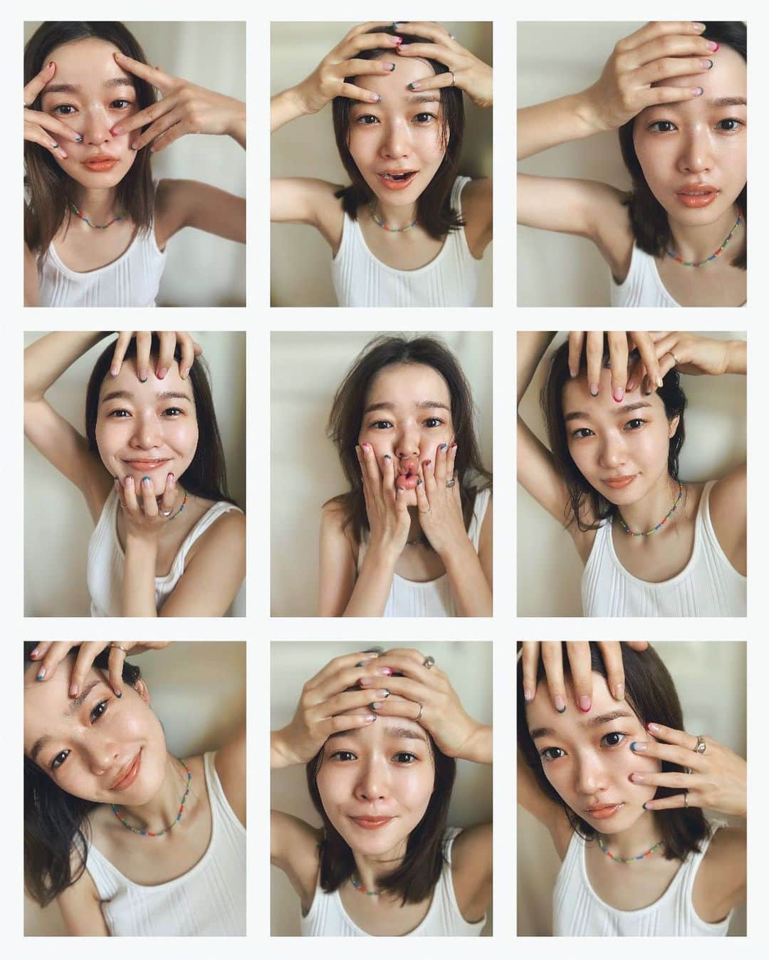 猪鼻ちひろのインスタグラム：「😀😆😇😍😉🤪🤩😎🥺🥳🤭🤗🙄😬😦🤐🤕🤧🥱😳🤯😛🙃🤣😌🤨😲🤤 顔顔顔爪爪爪アクセアクセアクセサリー  ネイルとネックレスとメイクを一気に見せるポーズを考えた結果🙏🏻 #顔しつこい #割にレパートリー少なすぎ #もっと面白い顔もできたしポーズも考えられたはず #セルフネイル #すぐ落ちてしまう」