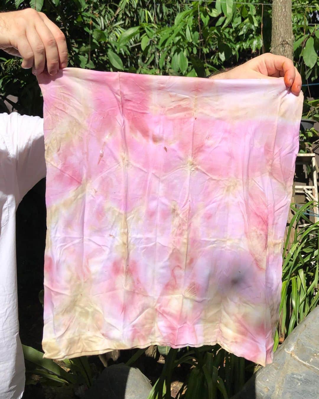 Amata Chittaseneeさんのインスタグラム写真 - (Amata ChittaseneeInstagram)「Natural Dye experiment 10: ☀️ Solar dye with Red Onion skins 🧅 ลองย้อมผ้าด้วยเปลือกหัวหอมแดงจากครัว โดยใช้แค่พลังงานแสงพระอาทิตย์ ทิ้งไว้ประมาณ 2-3 วัน เปิดออกมาได้สีชมพูอ่อนๆ ดีที่ได้ทดลอง อาจจะไม่สวยที่สุด แต่ก็น่ารักดี 🥰 #pearypiegoesgreen #solardyeing #onionskin #naturaldyes #unknowntogether」7月18日 14時10分 - pearypie