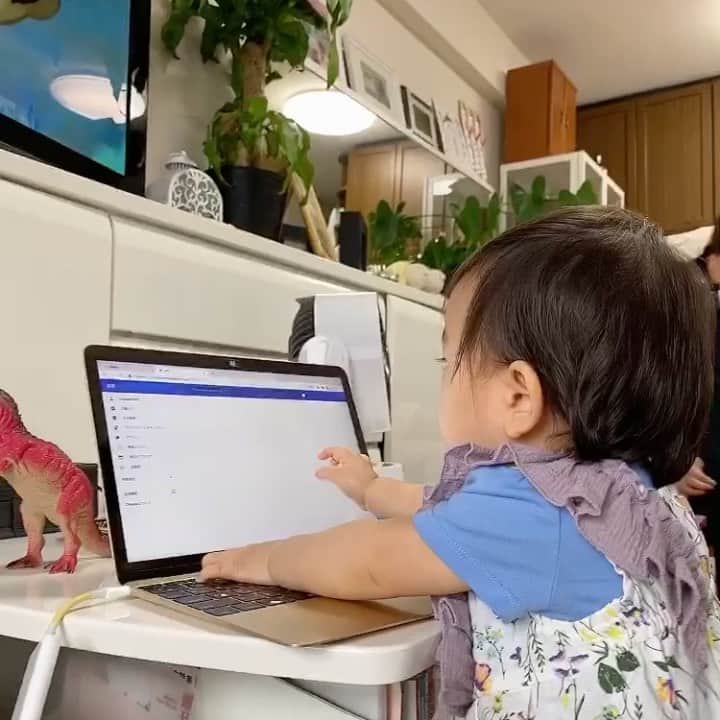 中谷一馬のインスタグラム：「休日は弊所の小さな秘書さんが大活躍をしております😅笑 #あかちゃんタイピング」