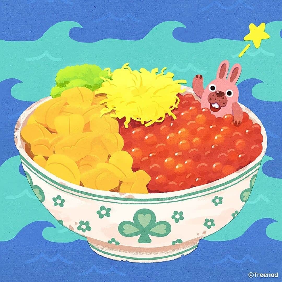 ポコタさんのインスタグラム写真 - (ポコタInstagram)「夏の猛暑を吹き飛ばす冷え冷えのウニ丼を作ってみたぞ！召し上がれ~！ - I made sea urchin rice bowl to cool down in the summer's heat! ENJOY! . . #ポコタ #ポコパン #ポコポコ  #イラスト #ウニ丼 #猛暑 #seaurchin #ricebowl #pokota #pokopang #illustration」7月18日 18時00分 - pokopang.info