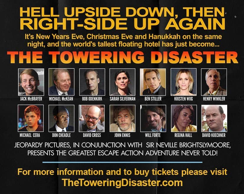 ベン・スティラーのインスタグラム：「Breaking: JULY 25TH, 8pm Eastern…  LIVE table read of recently discovered script from 1975:  "THE TOWERING DISASTER”  ​ *FEATURING ALL STAR CAST* to benefit ‪@eji_org  and ‪@directrelief  Get tickets at: ‪http://TheToweringDisaster.com‬​   ‪#TheToweringDisaster‬ ‪#BLM‬ ‪#COVIDrelief‬」