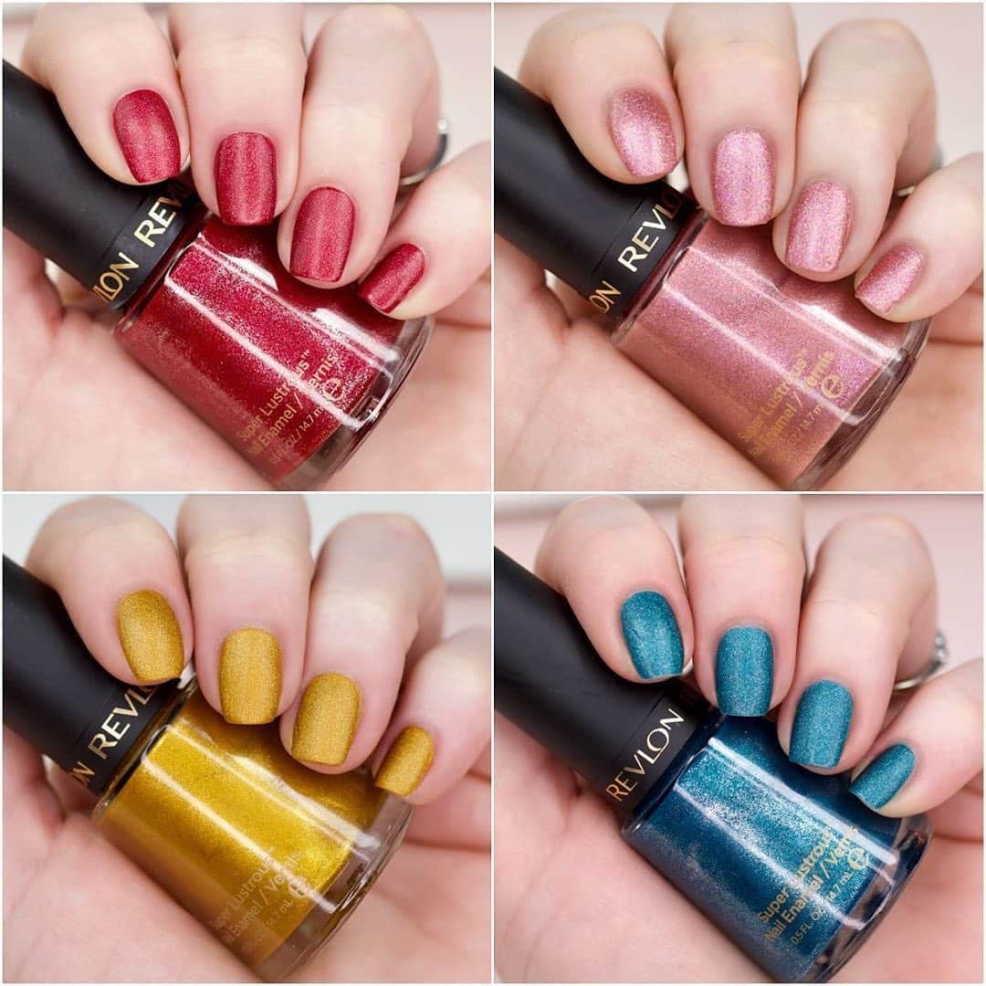 Revlonさんのインスタグラム写真 - (RevlonInstagram)「Yes, it might be sunny and warm outside, but sometimes don’t you just wanna forget all that and get cozy? Plush velour getup and all.  . Which shade of #SuperLustrous Nail Enamel Velour Effects would you throw on? Clockwise from top left: 💅 Velvet Ruby (001) 💅 Velvet Rose (002) 💅 Blue Velour (003) 💅 Gold Touch (004)  Photo by @thefemininefiles」7月19日 6時50分 - revlon