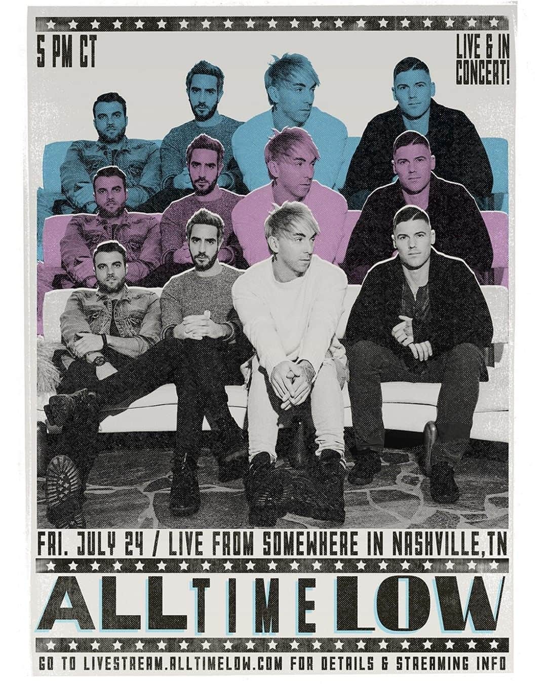 All Time Lowのインスタグラム：「Dude, we’re getting the band back together! Tune in for our first performance together in months, streaming an acoustic set live from Nashville on Friday, July 24th at 5pm CT. We’re so. Fucking. Excited. Tickets are on sale now, link in bio.」