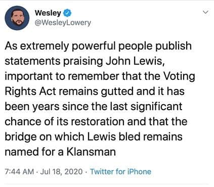 ミラーナ・ヴァイントゥルーブのインスタグラム：「To honor John Lewis, call your republican leaders and pressure them to fix the Voting Rights Act. And rename the Pettus Bridge after John Lewis.  - 1. Call the Capitol Switchboard to get connected to your senate and house reps. (202)224-3121 - 2. Go to TinyUrl.com/JohnLewisBridge to sign the petition to rename the bridge.」