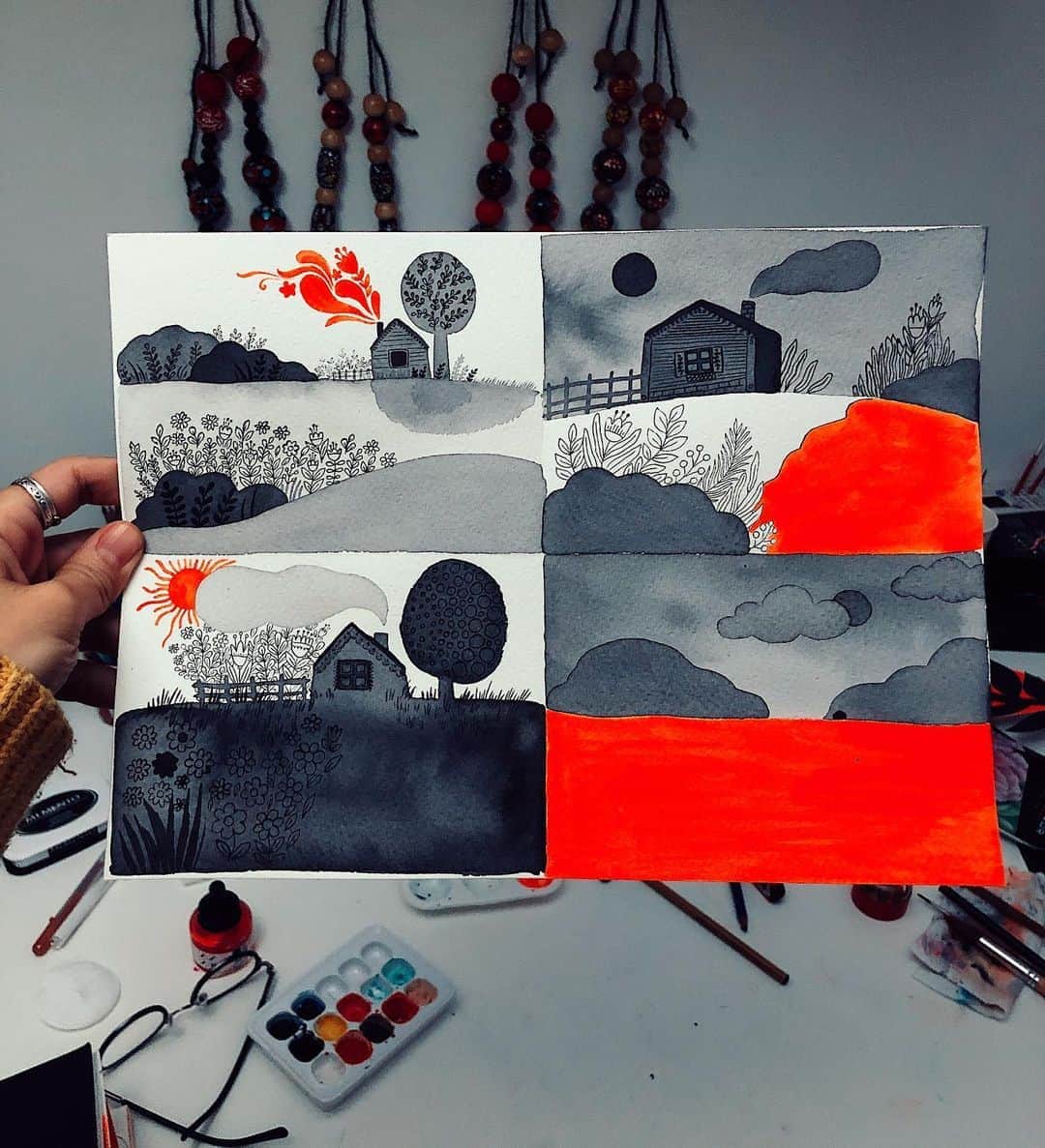Dinara Mirtalipovaのインスタグラム：「I’m having fun with this neon orange ink. It’s SO bright in person, it’s a pity this photo doesn’t show it ✨」