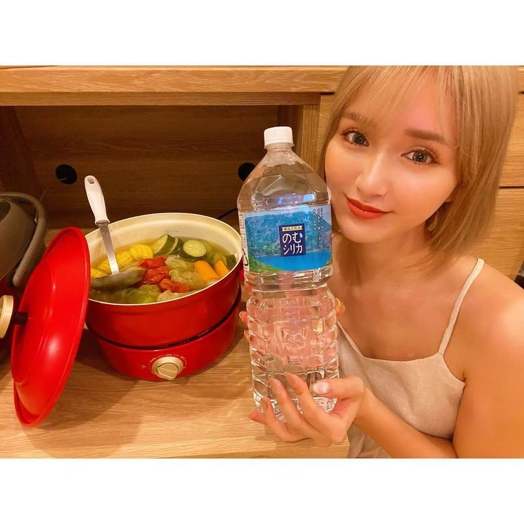 カナさんのインスタグラム写真 - (カナInstagram)「第1回のむシリカレシピコンテスト🍽 @nomusilica_official ． 開催期間 2020.8.1~2020.8.31 ． 料理テーマは「夏野菜」🍅🥒 かなも夏野菜とロールキャベツのポトフを作ってみました！ シリカ水を料理に使うと美味しくなったよ！👍🏻 ． 【夏野菜とロールキャベツのポトフのレシピ】 1.キャベツを下茹でする 2.肉ダネを作る 3.キャベツで肉ダネを巻く 4.夏野菜を切る 5.ロールキャベツと夏野菜とコンソメをお鍋に入れて煮込む 6.塩コショウで味を整えて完成！ ． 【のむシリカレシピコンテストの投稿文章について】 1.Instagramの公式アカウント 「@nomusilica_official」をフォロー 2. のむシリカを使用したこだわり料理を撮影 　(第1回目のテーマは夏野菜) 3.テキストに簡単なレシピを記載 4.料理写真に「@nomusilica_official」の画像タグ、 　テキストに「#のむシリカレシピ」のタグ をつけて 　投稿で応募完了 ！ ． ． ラベルをチェック✅ 成分を人工的に添付していないんだって！ ・4大ミネラルの含有量が多く新陳代謝が上がり 　肌の調子が良くなる👶🏻 ・ 利尿作用やお通じが良くなり有害物質排出を促す✨ ・代謝やデトックス効果で体質改善を実感できる🥰  ・のむシリカは、中硬水なのに軟水みたいに飲みやすい！🤲🏻 ・20%オフキャンペーンを実施中！2箱以上で送料無料📦🆓 ・豪華プレゼントが当たるキャンペーンは 　2020.8.1~2020.8.31まで☀️ . . #シリカ#シリカ水#のむシリカ #supported #のむシリカレシピ #ナチュラルミネラルウォーター#霧島天然水 #美容#デトックス #ダイエット#ケイ素 #cyberjapan」8月13日 20時02分 - _kana627_