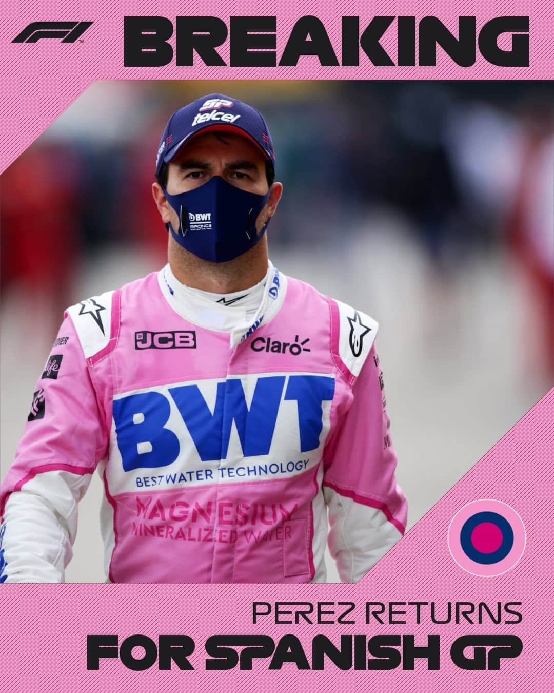 F1さんのインスタグラム写真 - (F1Instagram)「Checo returns! . @racingpointf1 confirm @schecoperez has tested negative for Covid-19 and been cleared by the FIA to return to the paddock and race in this weekend's Spanish Grand Prix . #F1 #Formula1 #SpanishGP #SergioPerez #RacingPoint」8月13日 17時09分 - f1