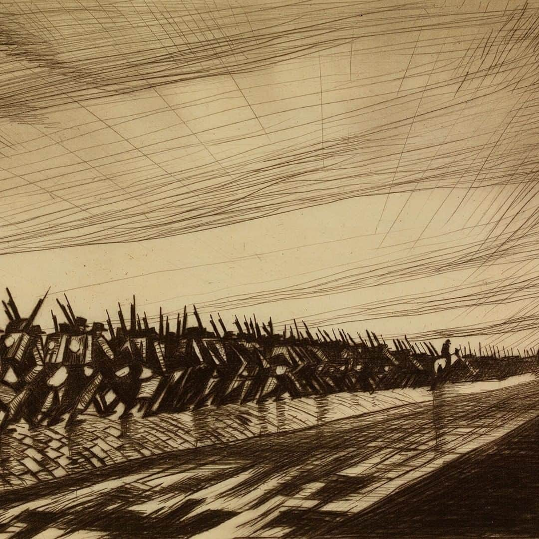 大英博物館さんのインスタグラム写真 - (大英博物館Instagram)「English painter and printmaker C R W Nevinson was a celebrated war artist, and captured these powerful images of soldiers marching, resting and fighting during the First World War.   Nevinson first served with the Red Cross during WWI, and made several sketches of his experiences with wounded soldiers, but was invalided out and become an Official War Artist in 1917.   He was born #onthisday in 1889.  🔎 C R W Nevinson (1889–1946), ‘Troops Resting’. Drypoint etching, 1916.   🔎 C R W Nevinson (1889–1946), ‘A Dawn’. Drypoint etching, 1914.   🔎 C R W Nevinson (1889–1946), ‘Column on the March’. Drypoint etching, 1916.   🔎 C R W Nevinson (1889–1946), ‘Returning to the Trenches’. Etching, 1916.  #CRWNevinson #Nevinson #Etching」8月13日 21時30分 - britishmuseum