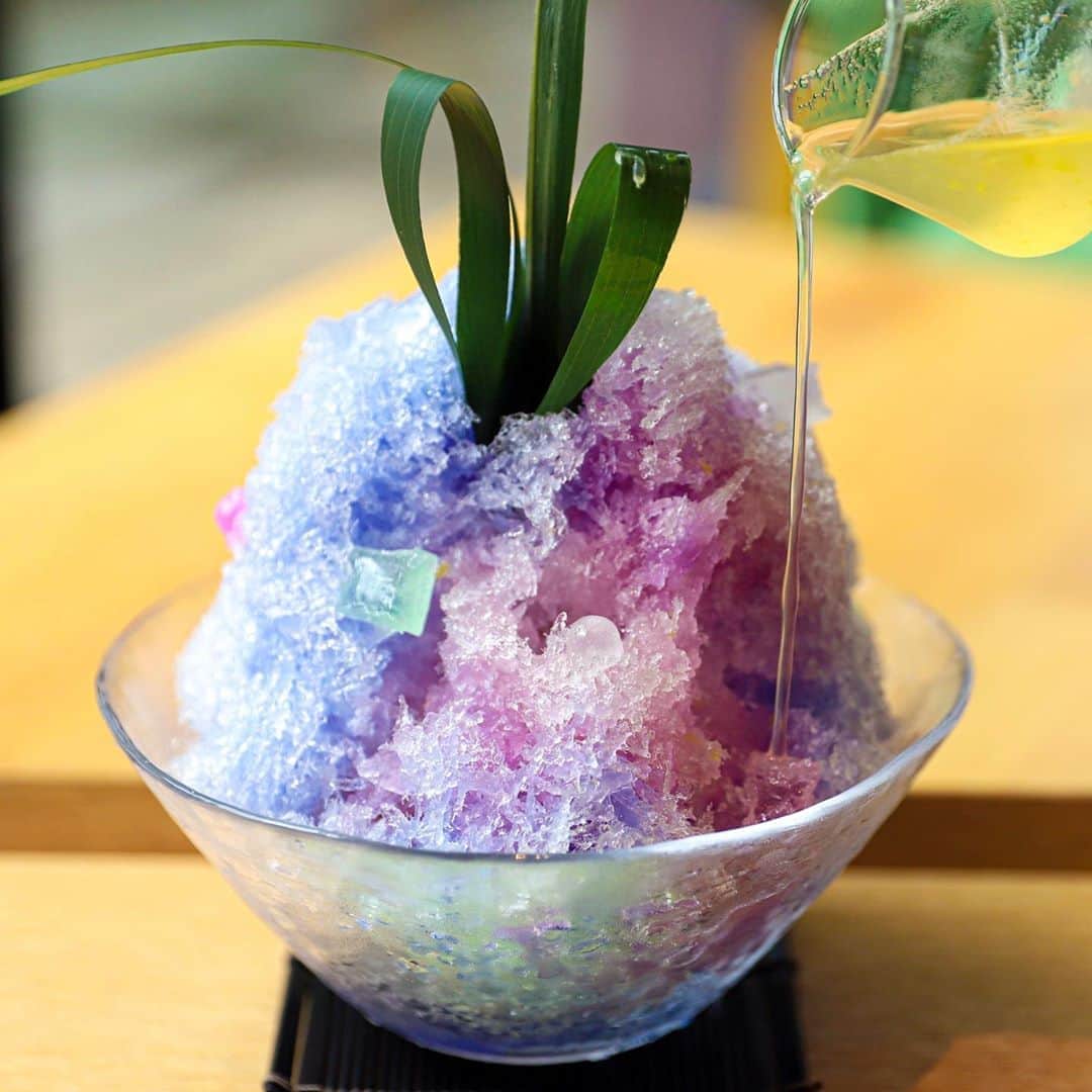 Hanako公式さんのインスタグラム写真 - (Hanako公式Instagram)「カフェノハナシin KYOTO ☕️﻿ いつもどこかのカフェで過ごしているという、インスタグラマーきょんさん @kyon_tokiiro が、京都のカフェ＆喫茶店を案内するウェブ連載。﻿ ﻿ 📍今回訪れたのは〈然花抄院〉﻿ ﻿ 300年の歴史を持つ京町家をリノベーションした菓子店。一年を通して、さまざまな季節限定メニューが楽しめる茶寮では、夏季限定で氷菓を提供。「然ノ氷 光蜜氷」は夏に咲く花のように、澄んだ紫色。別添えの蜂蜜レモンをかけると、淡いピンク色に変化するという、味覚的にも視覚的にも二度楽しめる一杯に🍋また、時折現れる、リキュール菓子と寒天菓子の"しゃりっ"と弾ける快音、中に隠れたオレンジゼリーなど、食べ進めてこそ分かるサプライズも。※提供期間は、 9/15（火）まで。﻿ ﻿ ==========﻿ ﻿ 📣オーダーの際、本投稿をスタッフにお見せいただくと人気商品「幻月」をプレゼント！﻿ 是非店舗で夏季限定かき氷を楽しんで。﻿ （提供期間は9月15日まで）﻿ ﻿ ==========﻿ ﻿ ﻿ #Hanako #Hanako_magazine #京都カフェ #京都グルメ #coffee #coffeegram #カフェ巡り #京都喫茶 #京都ランチ #カフェ部 #cafe #sandwich #喫茶店 #☕ #喫茶部 #茶寮 #庭園カフェ #カフェ部 #かき氷 #抹茶スイーツ  #然花抄院」8月13日 21時40分 - hanako_magazine