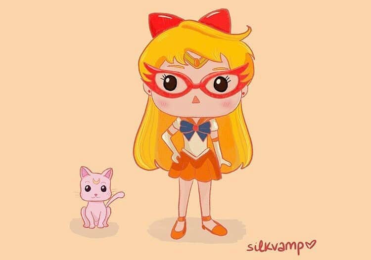のインスタグラム：「✨🌙 Super cute Sailor Venus by @silkvamp! Reminds me of a pop figure!! 🌙✨  #sailormoon #セーラームーン　 #sailormoonart #fanart #art #sailorvenus」