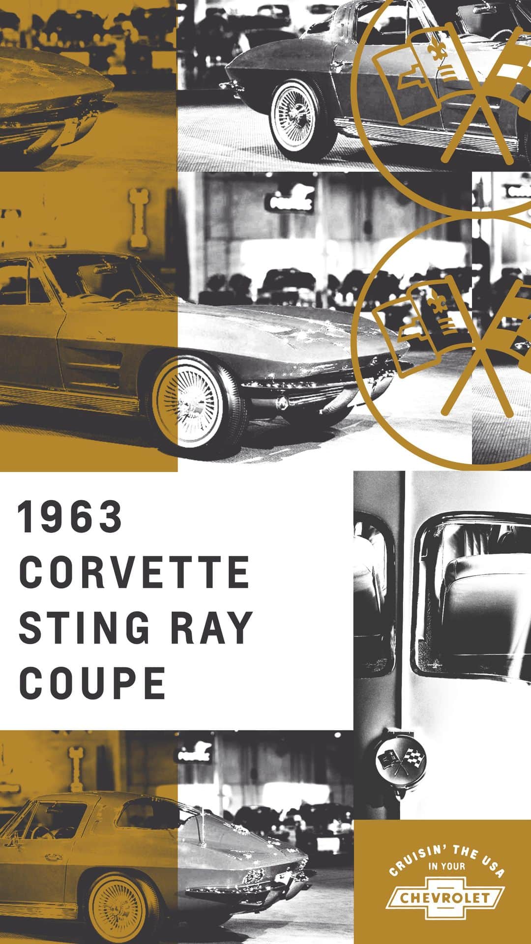 シボレーのインスタグラム：「The 1963 #Corvette Sting Ray Coupe received a total restyling, and with its rear split window, became one of our most sought-after vehicles. Take a look at a beautiful piece of Chevy history. #ChevyLove」