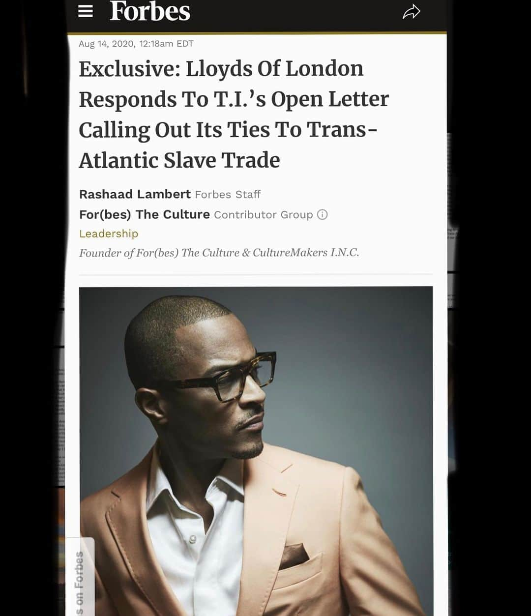 T.I.さんのインスタグラム写真 - (T.I.Instagram)「Special Thanks to @forbes @forbestheculture & @king_spit for their continued support of our @lloydsoflondon call to action. #USorELSE✊🏽 to support this call to action just sign the petition on USorELSE.org #linkinbio」8月14日 15時07分 - tip