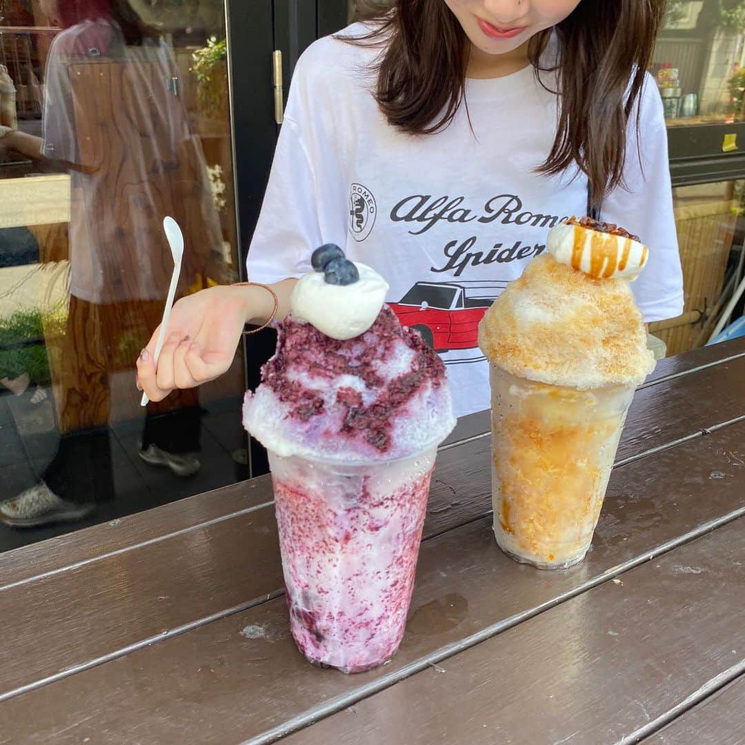 七瀬音海のインスタグラム：「今日も暑いね〜、 かき氷食べたい。🍧  封印されてた写真をのちゃいます🎈 #かき氷 #吉祥寺　#おとしふく」