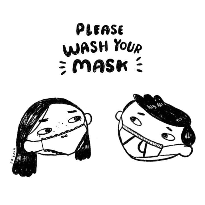 フリーディアのインスタグラム：「If you don’t wash your mask, it’s like wearing underwear for 2-3days in a row 🤢 Don’t forget to wash your mask everyday if possible. That’s why it’s great to have at least two ✌️ 😷 K! Lemme know if you need me to make you one 💕 #masks #washyourmask #dontbegross #stayhealthy #facemask #covid19 #coronavirus #handmademasks #handmade #illustration #friediamn  * *  マスクを洗わないと、下着を2〜3日間続けて着用するようなものです。🤢できれば毎日マスクを洗うことを忘れないでください。 だからこそ、少なくとも2つ✌️😷を持つのが素晴らしいのです！ もしマスクが必要であれば、言ってね！💕」