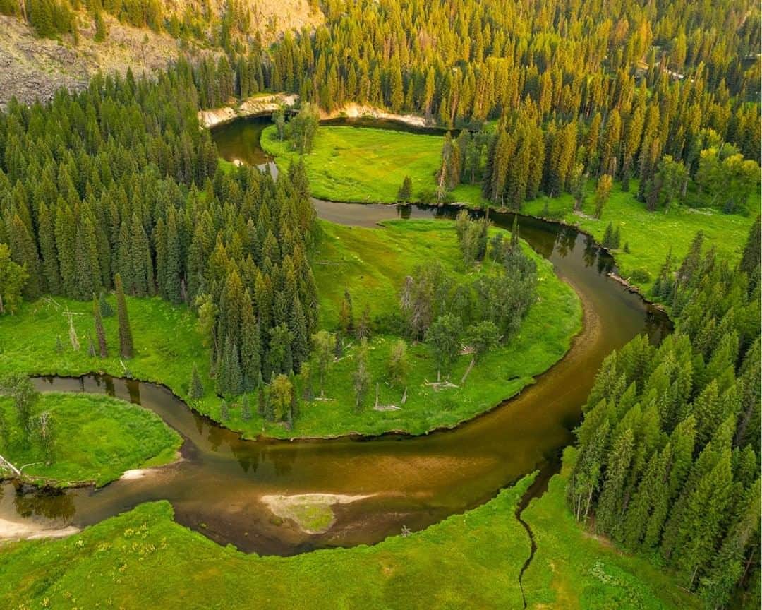 National Geographic Travelさんのインスタグラム写真 - (National Geographic TravelInstagram)「Photo by @stephen_matera  The North Fork of the Payette River winds its way toward Payette Lake near McCall, Idaho. The Payette River is a tributary of the Snake River, flowing 180 miles (290 kilometers) before its confluence with the Snake River. Follow me @stephen_matera for more images like this from Idaho and around the world. #aerial #payetteriver」8月14日 13時10分 - natgeotravel
