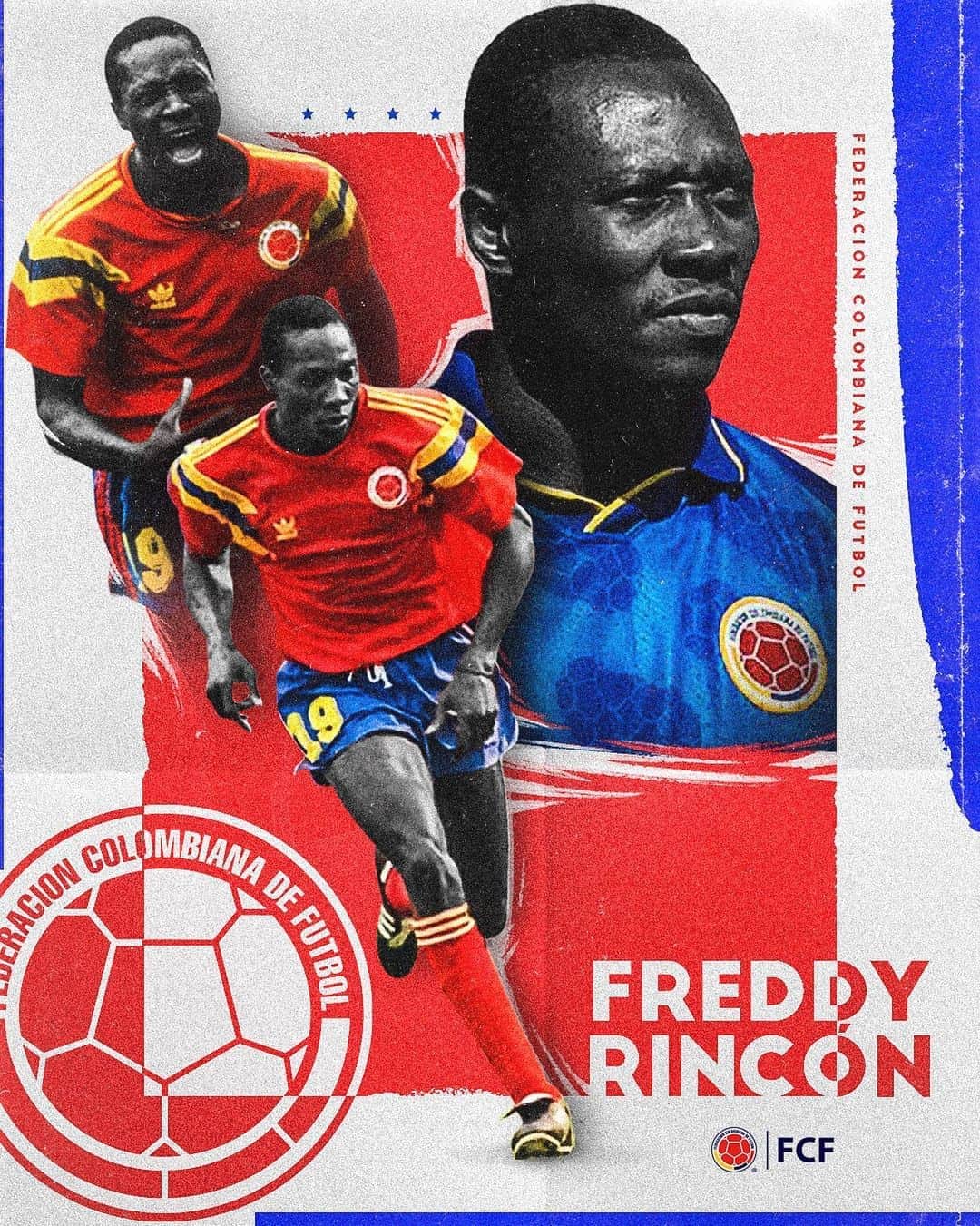 サッカー コロンビア代表チームのインスタグラム：「¡Felices 5⃣4⃣ crack!  El Coloso de Buenaventura está de cumpleaños 🥳. Gracias por inflar las redes del mundo entero con la camiseta de la Selección 🇨🇴   ¡Un abrazo lleno de goles @freddyrinconoficial 🔥⚽!」