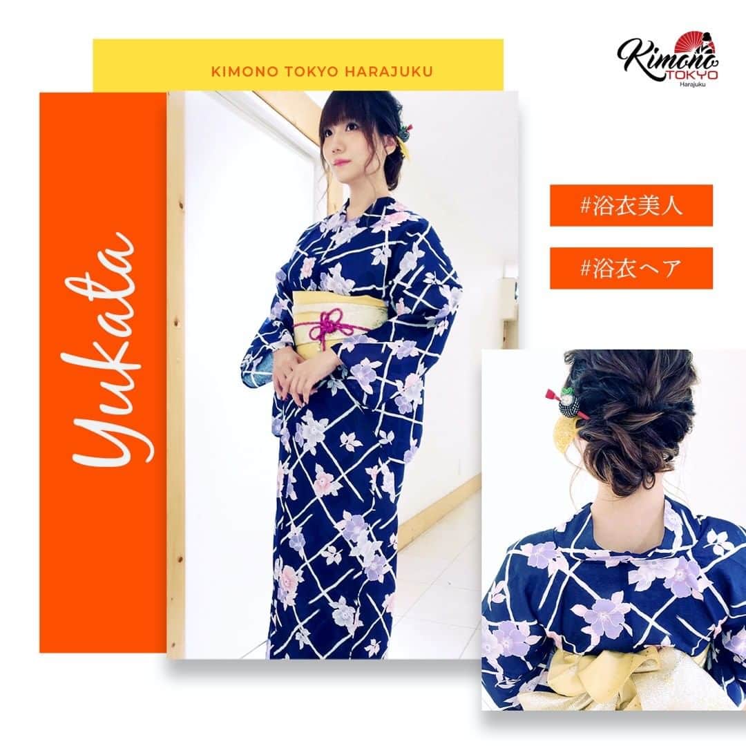 Kimono Tokyoのインスタグラム：「とてもお美しいこちらの客様は紺地に花柄の浴衣を選ばれました。紺の浴衣がとてもお似合いです😍 派手なお色ではありませんが、それがお客様の美しさをより引き立てています✨✨  ヘア飾りのかんざしも、とてもお似合いです🥰✨✨ Koimono Tokyoならこんなアレンジ帯結びも💖  どこもいけそうもないこの夏、まだ浴衣を着ていない方は浴衣で気分転換してはいかがでしょう❓ 当日予約も🆗です👍  ﻿ 皆様の来店、心よりお待ち申し上げます❣️ ご予約お問い合わせはプロフィールのURLから👘🗼﻿ @kimonotokyo﻿ ﻿ ﻿ スペシャルヘアセットを選ばれたので、お気に入りの髪飾りを選んでいただいて、お花やかんざしつけ放題です👍お得です‼️ ﻿ 着物が着たくなったらぜひKimomo Tokyoで🥰👍﻿ ﻿ ﻿ 安くてかわいい💓着物のレンタルショップ👘 ﻿ 原宿竹下口徒歩30秒👣﻿ ﻿ If you have any questions, please contact us via Instagram.﻿ ﻿ フォローしてね🥰﻿ Follow me 👇 👇👇﻿ @kimonotokyo﻿ ﻿ お気軽にお問い合わせください📱﻿ 📞03-6804-1762 ﻿ http://www.kimonotokyo.jp/yukata/﻿ ﻿ #浴衣 ﻿ #浴衣女子 ﻿ #浴衣ヘア ﻿ #浴衣コーデ ﻿ #浴衣ヘアアレンシ ﻿ #浴衣美人 ﻿ #浴衣着付け ﻿ #浴衣レンタル﻿ #着物女子﻿ #着物好きととながりたい﻿ #浴衣でデート﻿ #食事会 #メンズ浴衣﻿ #kimonostyle﻿ #kimonotokyo﻿ #明治神宮 #浴衣でイベント」
