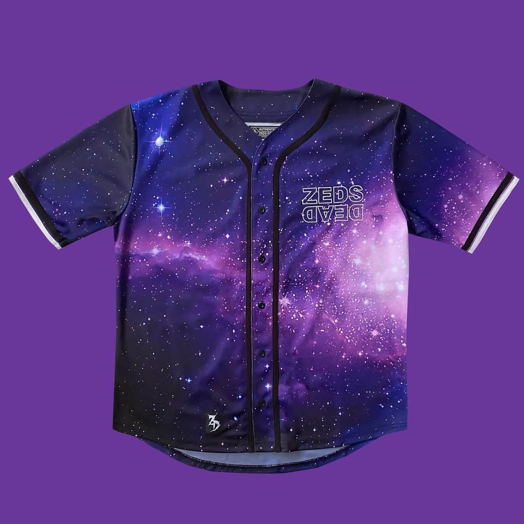 Zeds Deadのインスタグラム：「Secure the drop! We’ve got this INTERGALACTIC BASEBALL JERSERY available starting at noon EST today. Sales will be open for 3 days and then closed FOREVER. link in bio 🌌」
