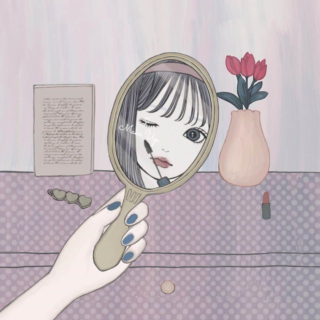 乃の木そよのインスタグラム：「鏡とメイク💄 . . .  #コスメ#おしゃれさんと繋がりたい #おしゃれ女子 #インテリア#今日のメイク#お洒落さんと繋がりたい#今日のメイク #マイルーム#お部屋 #デザイン#インテリアコーディネート #コーディネート #リップ  #お部屋紹介 #コーデイラスト  #お部屋探し #ルームツアー  #おしゃれさんと繋がりたい  #コスメ好きさんと繋がりたい #服好きな人と繋がりたい  #装飾 #コーデ #コスメ好きさんと繋がりたい #チューリップ #フリクロ #コスメ好きさんと繋がりたい #メイク」
