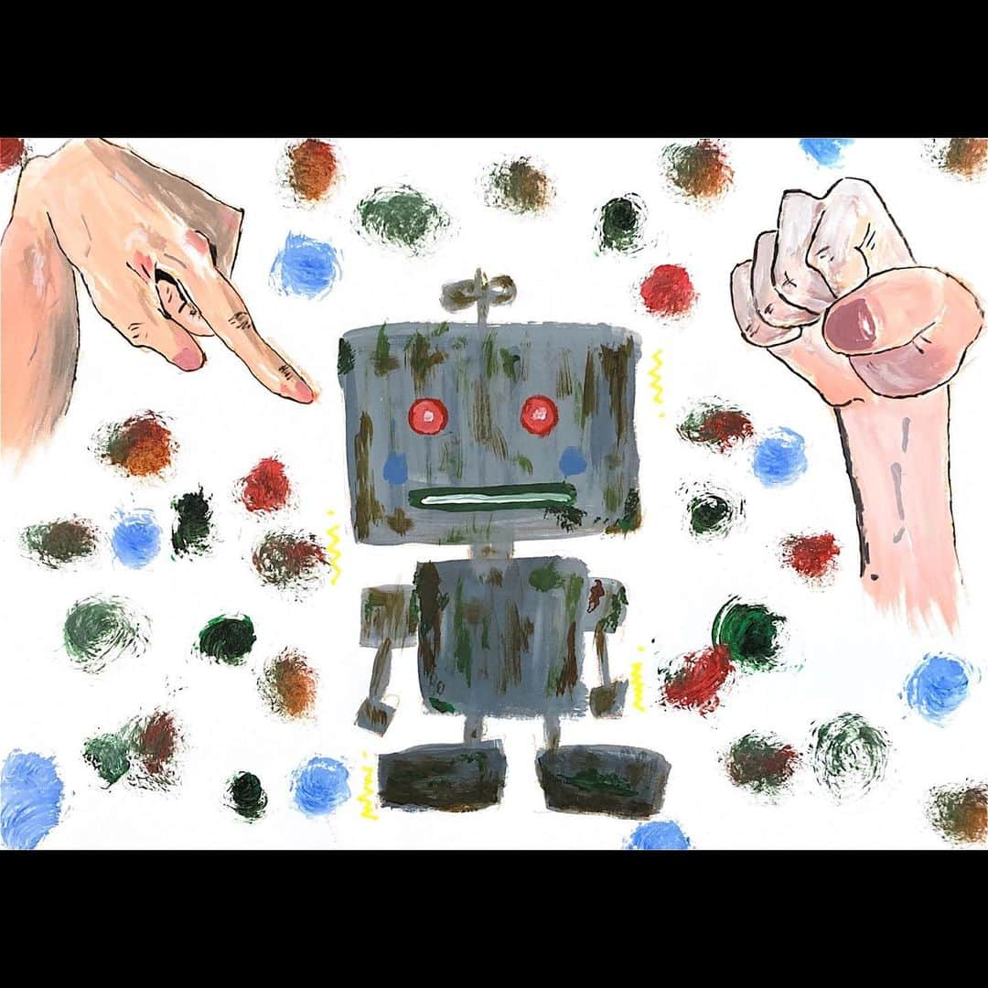 小原汰武のインスタグラム：「【オバラノ、エ】  仕方が無い事「？」 #オバラノエ #robot #handart #drawing #artwork #painting  #arcrylic #instaart」