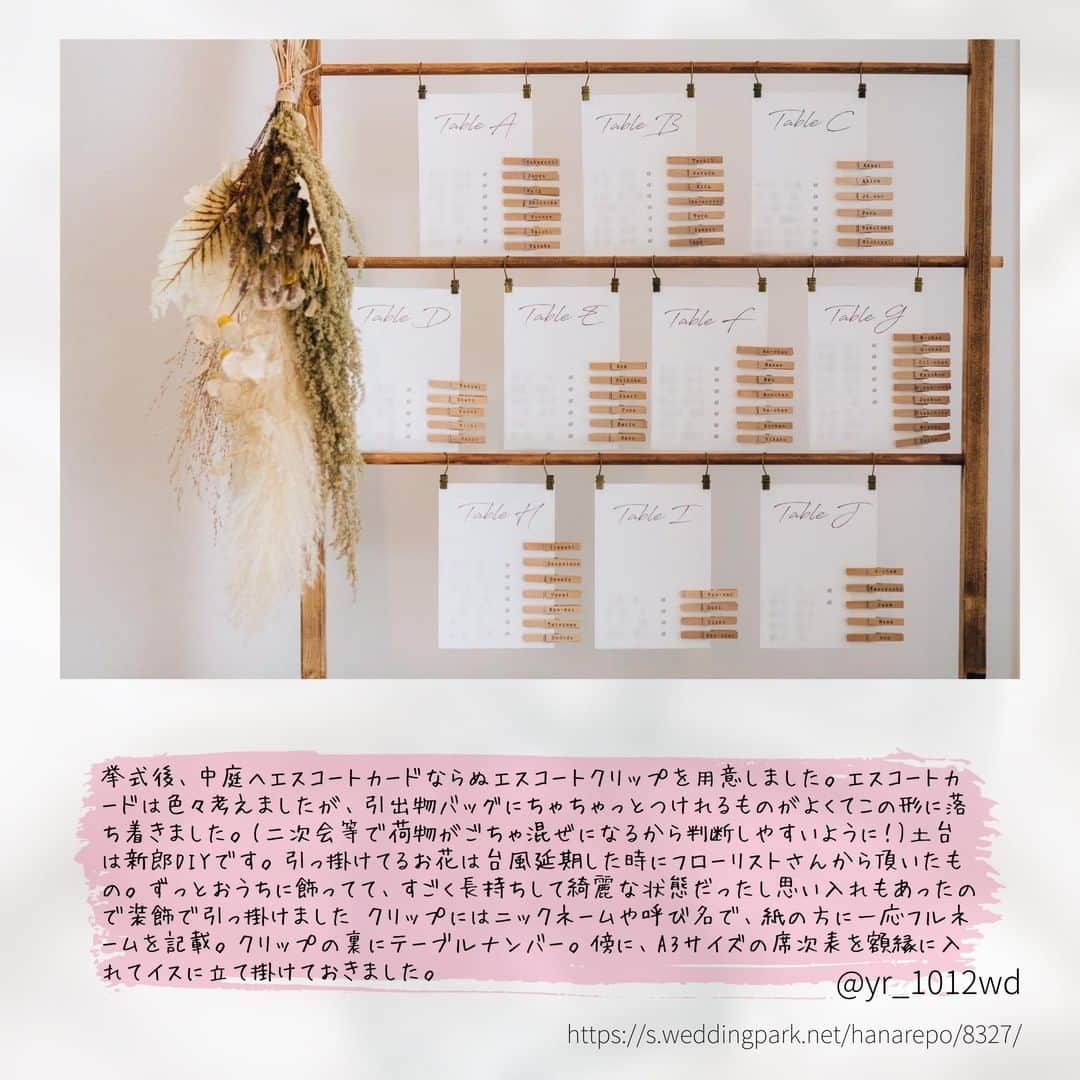 Wedding Park 公式さんのインスタグラム写真 - (Wedding Park 公式Instagram)「残しておきたくなる #エスコートカード をご紹介✍️ こんばんは！ウエディングパークのハナレポ編集部です💁 . 今回ピックアップしているのはエスコートカード✨ おしゃれなアイテムはもちろん、それだけじゃない実用的なエスコートカードをつくる方が増えてます！ これから用意される方はぜひ参考にしてみては👰 . ＊＊＊＊＊＊＊＊＊ #花嫁diy #結婚式diy #エスコートカードdiy #エスコートカード手作り #席次表 #席次表diy  #プレ花嫁 #式場探し #東京結婚式場 #東京花嫁 #2020婚 #2021婚 #2020冬婚 #2021春婚 #ちーむ2020 #日本中のプレ花嫁さんと繋がりたい #結婚式 #結婚式準備 #結婚準備 #プロポーズ #ウエパ #ウエディングパーク  ＊＊＊＊＊＊＊＊＊」8月14日 20時45分 - weddingpark