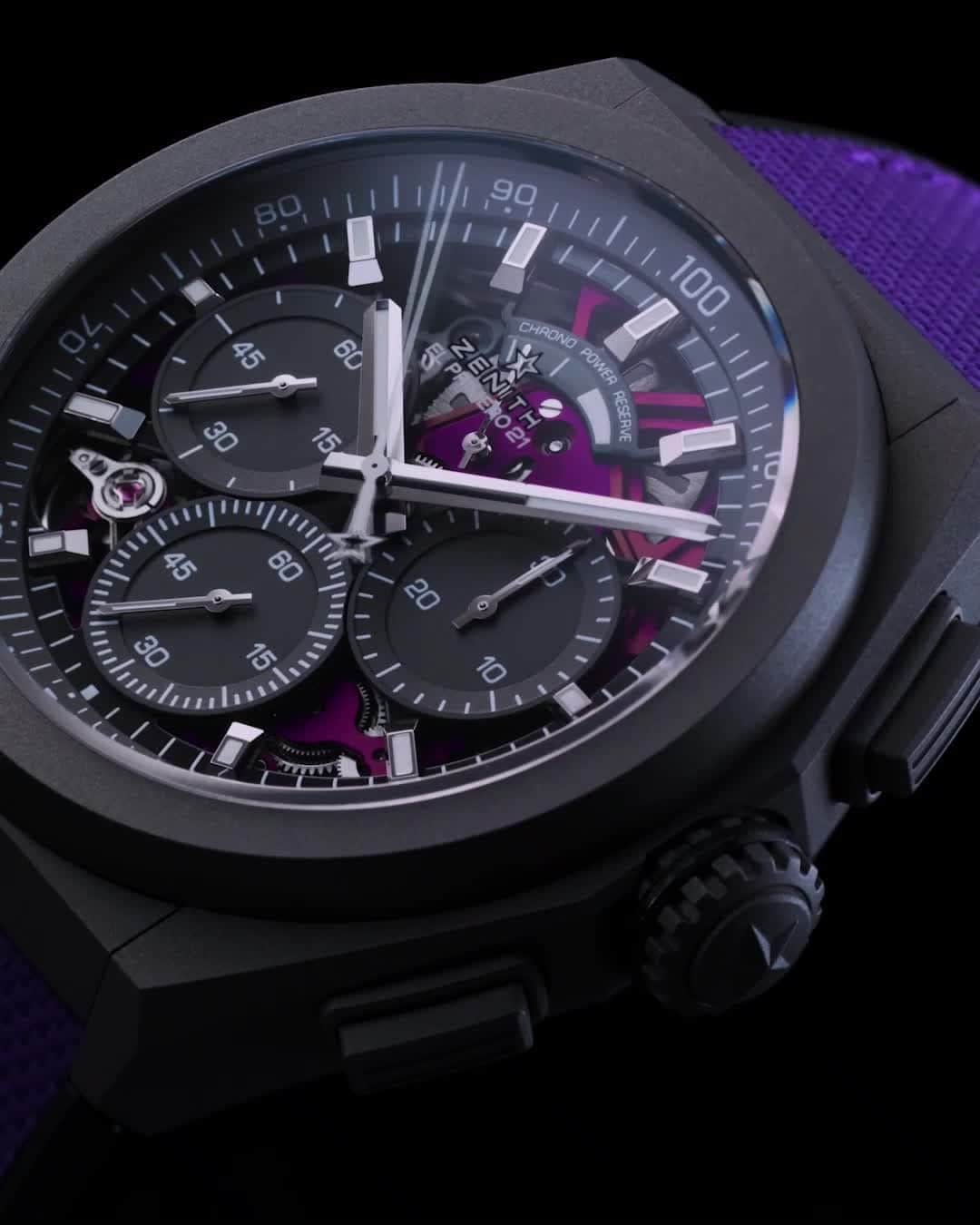 ゼニスのインスタグラム：「#Defy21: Always pushing the limits and raising the bar. The DEFY 21 Ultraviolet accomplished this in form as well as function.  #Zenith #ZenithWatches #Watches #Watch #Watchesofinstagram #Watchfam #WatchoftheDay #Luxury #WatchAddict #Watchcollector #Horology #DailyWatch #ElPrimero #Chronograph」