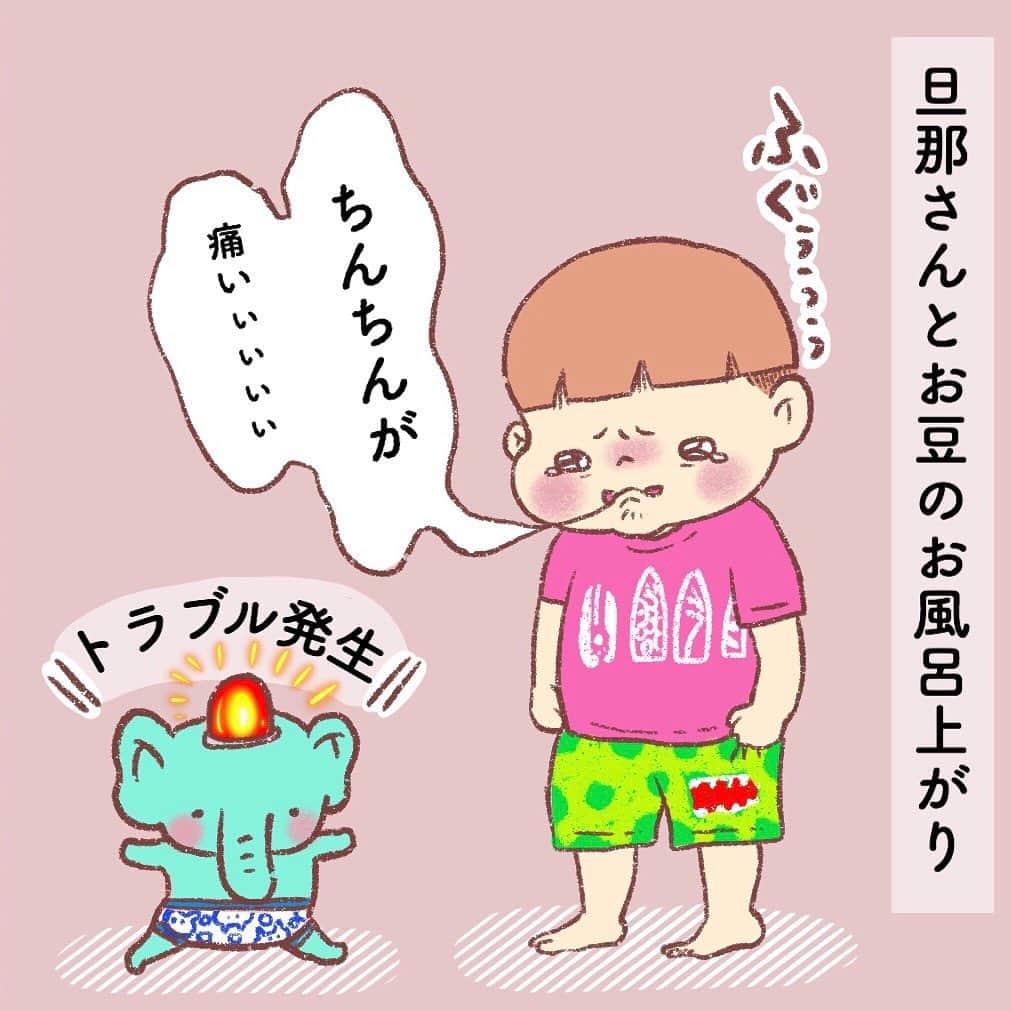 山川あかねのインスタグラム：「下半身トラブル。 お盆にやっている病院があってありがたかったです。 たまに痛がってはいるけど、1日2回洗ってお薬を塗る、先生とのお約束を頑張って守っているお豆。 性別が違うため、私にはあまり痛さがピンとはこないけど旦那さんの苦悶の表情をみていると相当痛いんだろうな…と思います… 無事に癒着せずに痛みがなくなりますように…! #お尻絵日記 #お尻漫画 #育児絵日記 #育児漫画 #3歳男の子 #イラスト #illustration #ipad #procreate #小児泌尿器科」
