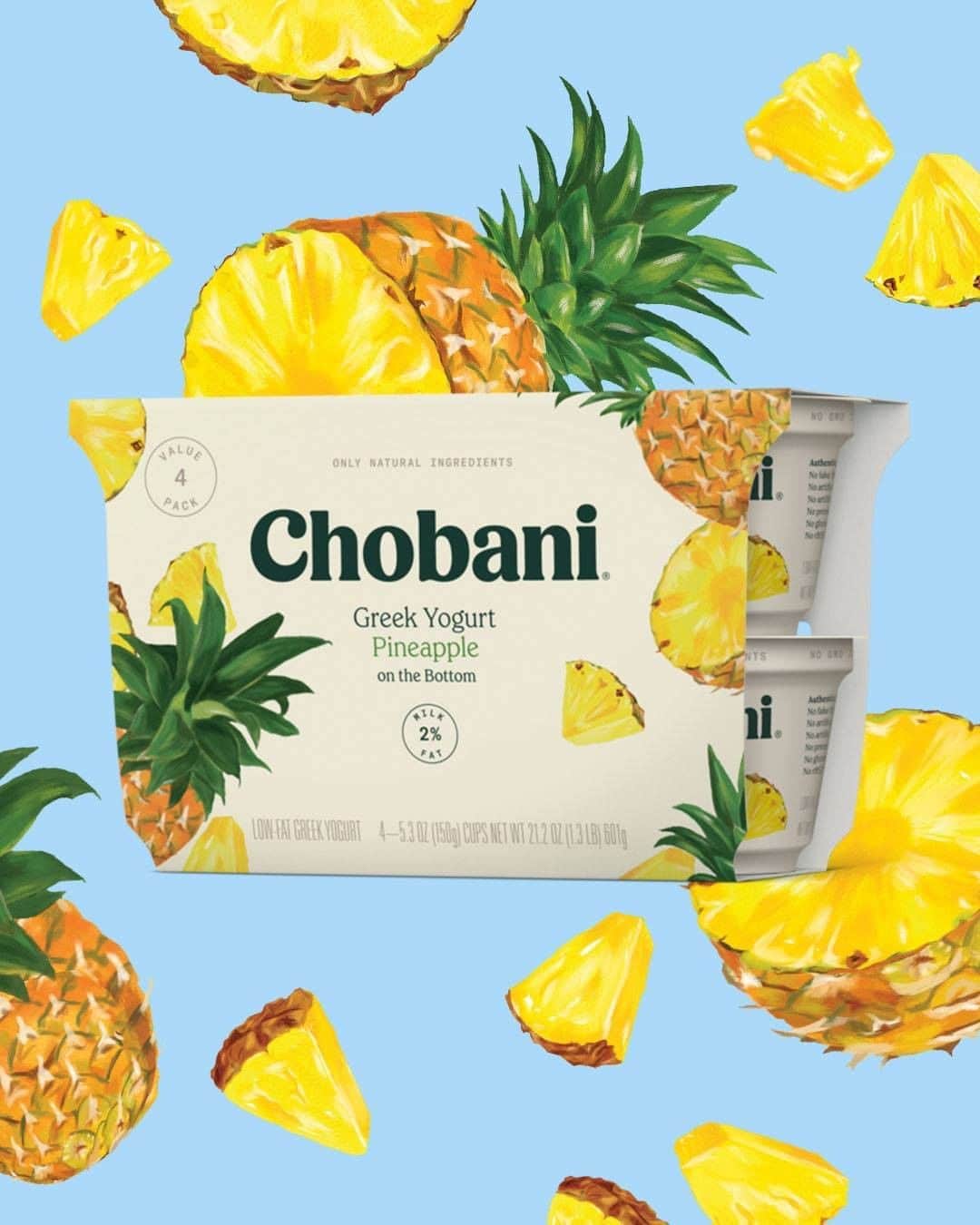 Chobaniのインスタグラム：「With real juicy pieces of tart and sweet fruit, our creamy Pineapple on the Bottom Greek Yogurt tastes like a tropical getaway 🍍」