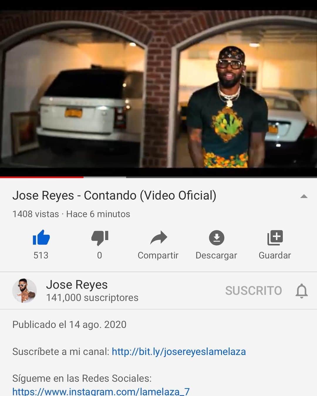 ホセ・レイエスのインスタグラム：「Disponible en YouTube  #Contando 🎥 @skymusicent  Dímelo @gregvinas @sietemusic7 (Link in bio)」