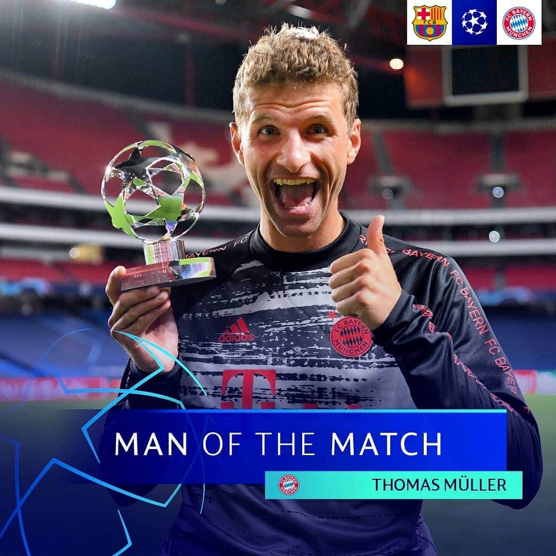 UEFAチャンピオンズリーグさんのインスタグラム写真 - (UEFAチャンピオンズリーグInstagram)「⚽️⚽️🅰️ Thomas Müller wins the award after tearing it up in Lisbon 🥇👏 👉 What did you think of his performance tonight?  #UCLMOTM  #UCL」8月15日 6時38分 - championsleague