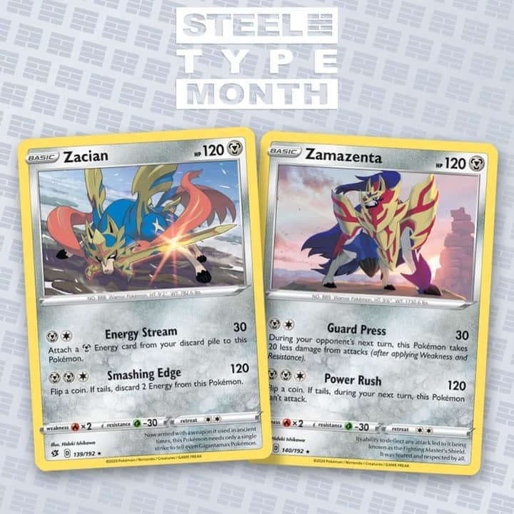 Pokémonさんのインスタグラム写真 - (PokémonInstagram)「Power up your Metal-type deck with Zacian & Zamazenta!  There’s nothing basic about these two Legendary Pokémon! 😉 Bolster your #PokemonTCG deck with these two cards for a mighty offense and a powerful defense.」8月15日 7時28分 - pokemon