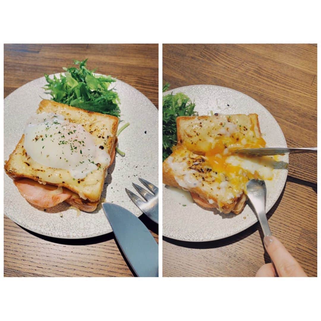 のインスタグラム：「🥚🍞 おいしくて楽しくてほくほく☺️🧡 #パンとエスプレッソとまちあわせ  #ムーのクロックマダム #まちあわせのフレンチトースト」