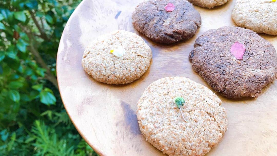 のインスタグラム：「3種の全粒粉クッキー🍪 味がココナッツ、ココア、ウィートジャーム(小麦胚芽)入りの３つ作ってみた🧡 バターの代わりにココナッツオイル使ったよ🥥 簡単でどれも美味しい😋」