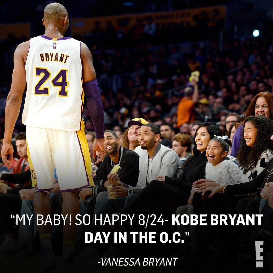 E! Onlineさんのインスタグラム写真 - (E! OnlineInstagram)「August 24th has officially been declared Kobe Bryant Day in Orange County. 💜💛 #TwentyFourever (📷: Getty Images)」8月16日 0時15分 - enews