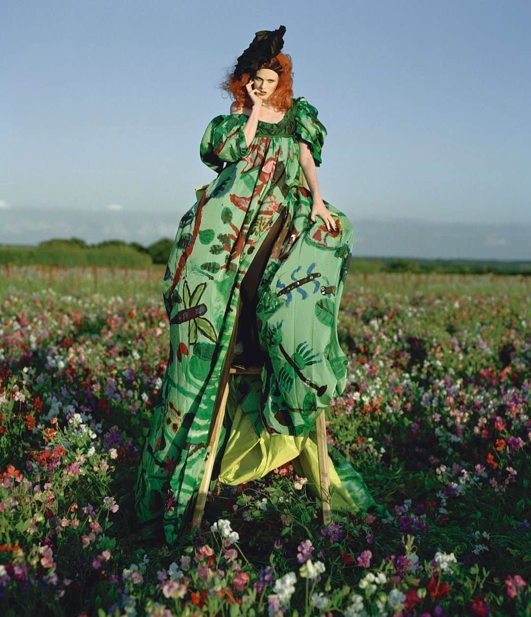 ジル・スチュアートのインスタグラム：「"Out beyond ideas of wrongdoing and rightdoing there is a field. I'll meet you there.  When the soul lies down in that grass the world is too full to talk about.” -Rumi . Karen Elson photographed by Tim Walker for British Vogue, December 2008 . #rumi #karenelson #timwalker #britishvogue #flowers #couture #fashion #photography #inspiration」