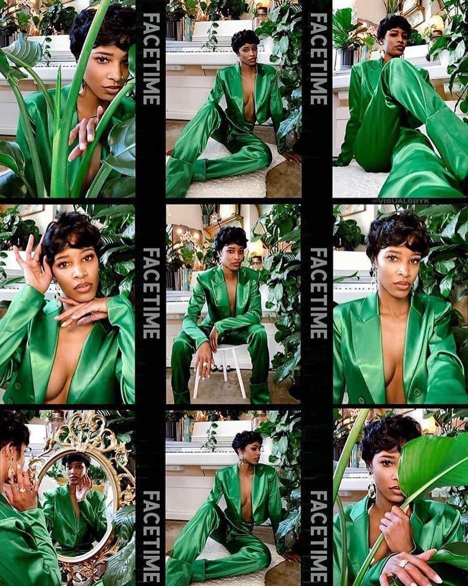のインスタグラム：「Green zone 💚 Photographer @visualsbyk captured these images over a FaceTime photoshoot, featuring model @flaca_p in @hanifaofficial. Kreshonna Keane is a self-taught fashion and editorial photographer based in the Bronx, with an eye for creating unique juxtapositions between her subjects and their environments. Follow her at @visualsbyk to see more of her work.⁠⠀ ⁠⠀ Photos by @visualsbyk」
