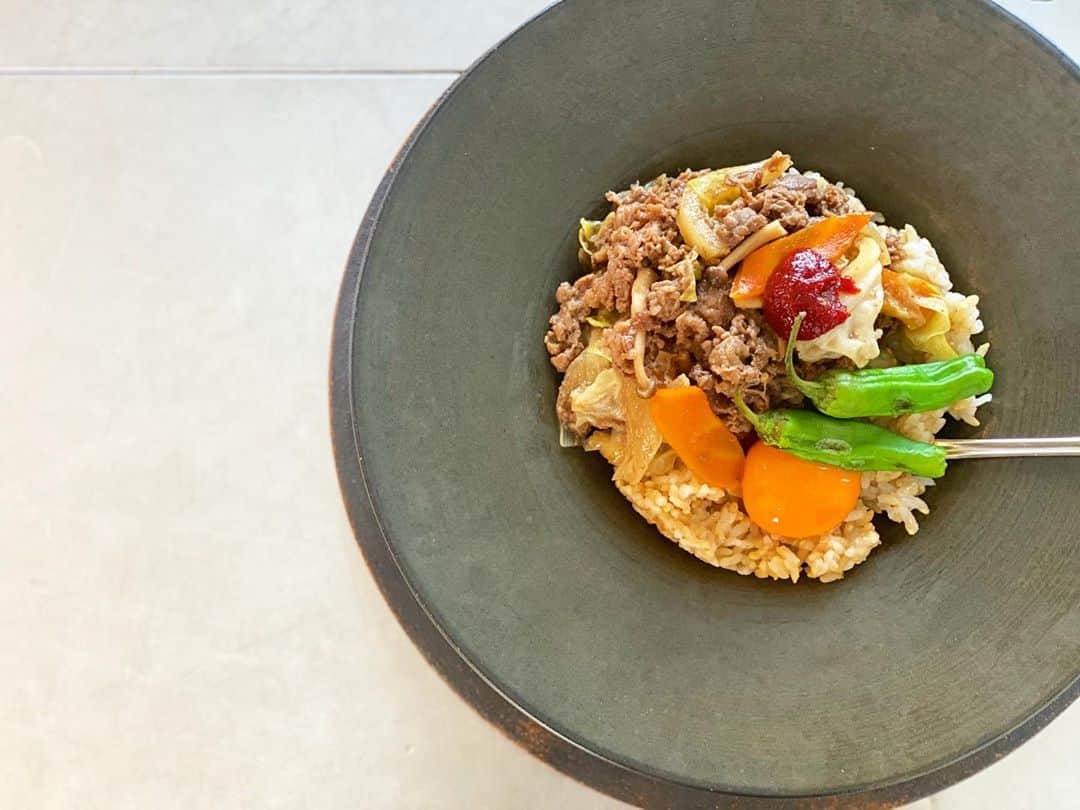 神崎恵さんのインスタグラム写真 - (神崎恵Instagram)「お昼ごはん。 急に「食べたい❣️」となる。 プルコギ丼。 コチュジャンまぜて。 たまごまぜて。 美味しいなぁ。 #おうちごはん #金芽ロウカット玄米 #プルコギ丼」8月16日 13時08分 - megumi_kanzaki
