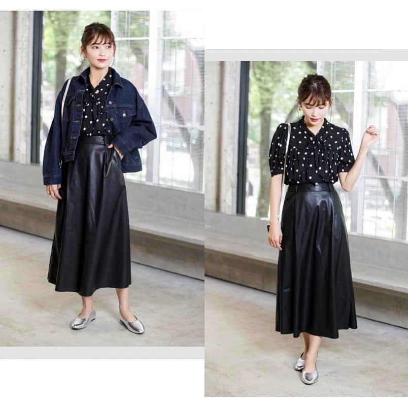 夏海のインスタグラム：「今週もGU STYLE STUDIO  オンラインにいます😆❤️  レザーのスカート可愛かった🧡  #gu #gustylestudio #gucode #fashion #harajuku #ジーユー #ジーユースタイルスタジオ #撮影　#原宿」