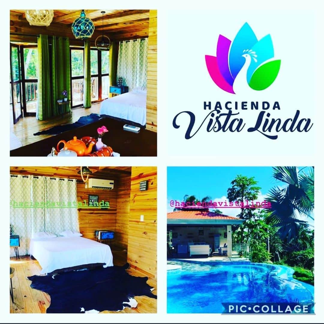 ジョーダン・ノルベルトのインスタグラム：「*Incluye*  -2 habitaciones familiares totalmente abierta 👨‍👩‍👦‍👦 cama queen y sofá cama para dos -capacidad para 8 personas  -Habitación principal 🛏  -Cocina 🍽 -Desayunador ☕️ -Balcón con vista al lago 🎣 -Baño con agua caliente 🛁  *Área* *recreativa*  -piscina 🤽🏻 con cascada, calentador , jest para masaje , filtro de carbón y de arena para garantizar la higiene en nuestro servicio 🏊🏻‍♂️ -área verde 🌺🌿 y gazebo amplio para actividades 🍻 con música 🎶  -área de BBQ 🧂🍴🥩🍗🍖 de carbón   *ATRACTIVO*🌺🦚⛲️🏝  -Arroyo salado -laguna Dudu  -playa diamante 💎  -lago agua Azul   *COMIDA*  Se incluye comida criolla cuando reserva dos días o más  HACIENDA VISTA LINDA 🦚」