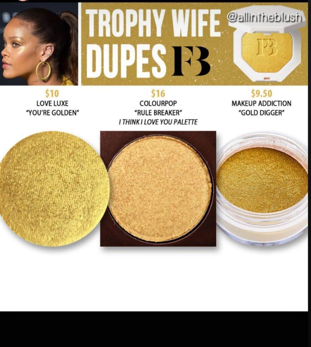 Makeup Addiction Cosmeticsさんのインスタグラム写真 - (Makeup Addiction CosmeticsInstagram)「Our gold digger is a Fenty trophy wife dupe! 🤩 #makeupaddictioncosmetics #makeup #trophywife #trophywifedupe #fentybeauty #fenty #makeupartistsworldwide」8月16日 5時39分 - makeupaddictioncosmetics