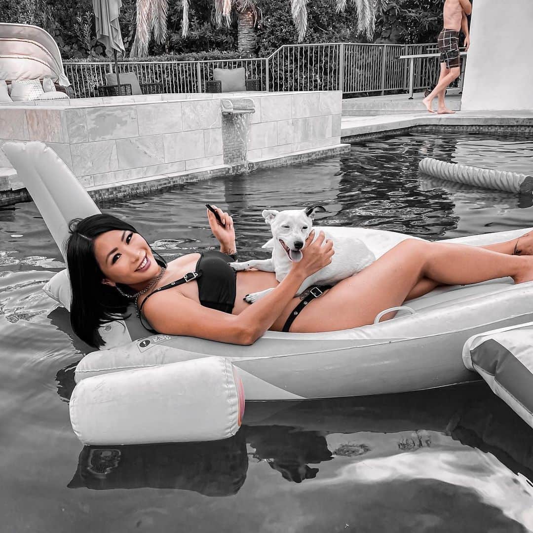 のインスタグラム：「𝕊𝕦𝕞𝕞𝕖𝕣 ✨ . . . . . . #pool #floaty #mood #doglife #summer #happydog #lifestyle #heatwave #photooftheday #dog #jackrussellterrier #poolday #friends #love #instadaily #music #vibes #summervibes #techno #goodtimes #weekend #saturdayvibes #losangeles #girls #poolsidevibes #dogoftheday #fun #いぬばか部 #プール#夏」