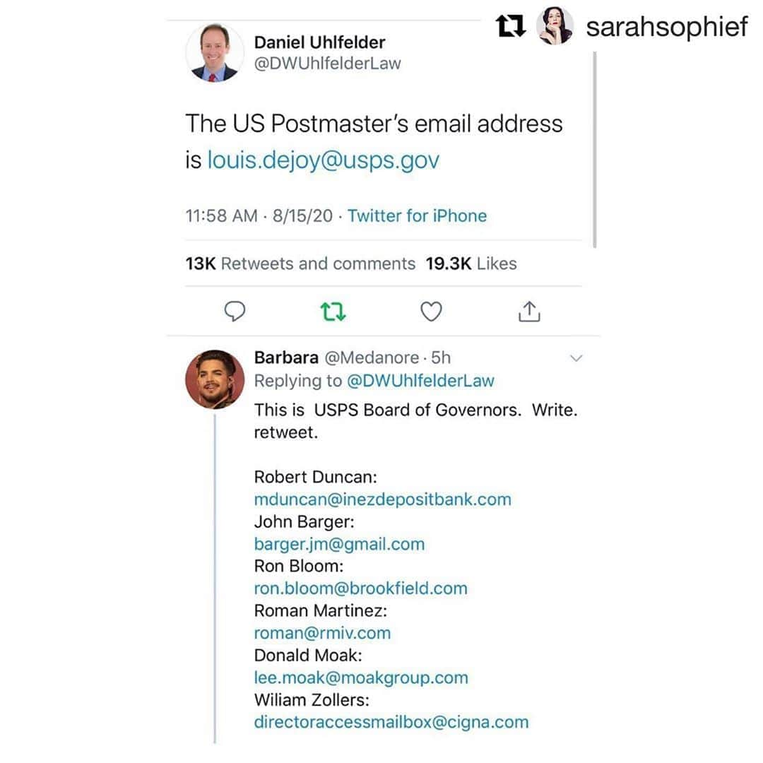 アリソン・ピルさんのインスタグラム写真 - (アリソン・ピルInstagram)「#Repost @sarahsophief with @get_repost ・・・ Link in bio to access the all white, male board of governors of the US Postal Service email addresses. Give them hell. Tell them to stop Postmaster General DeJoys plans to restructure the postal service. We must defend our postal service (as we should have been doing through years of government defunding stuff) but anyway, call them, show up at their places of work to tell them to #SaveUSPS #SaveTheMail!  More action items via #vanitagupta:  •Call your senators at 202-224-3121 and tell them they need to get back to work and provide emergency funding for USPS and for states to conduct safe and fair elections — money that was allocated by the House THREE months ago.  •Tell your member of Congress to demand immediate answers (with subpoena if nec) from Postmaster General Louis DeJoy and to hold him accountable for sabotaging our elections for Trump.  •Register to vote by going to vote.org. Even if you think you’re already registered, double check your registration status to ensure it’s updated and you’re all set for the November election — just 80 days away.  •Make a plan to vote EARLY, either in person or by mail. Again, go to vote.org to find out how to vote early in your state. Apply for your mail ballot NOW, fill it out, and send back using the methods your state allows. Don’t wait! If you go in person, wear a mask, wash your hands!   •Sign up to be a poll worker at powerthepolls.org to keep polling places open and staffed.  •Demand Drop Boxes! Call your SOS or county election official (find info here: usvotefoundation.org/vote/eoddomest…) and tell them they need to make secure drop boxes widely available & ensure that ballots postmarked on or by Election Day are counted within a reasonable number of days after (given USPS delays).  • There are many lawsuits by civil rights organizations, by other democracy warriors, that are pressing states to accept ballots postmarked on or by Election Day even if they are received after, and to expand voting opps amid the pandemic. We need to support and win those too!  #stayhuman #keepshowingup」8月16日 11時27分 - msalisonpill