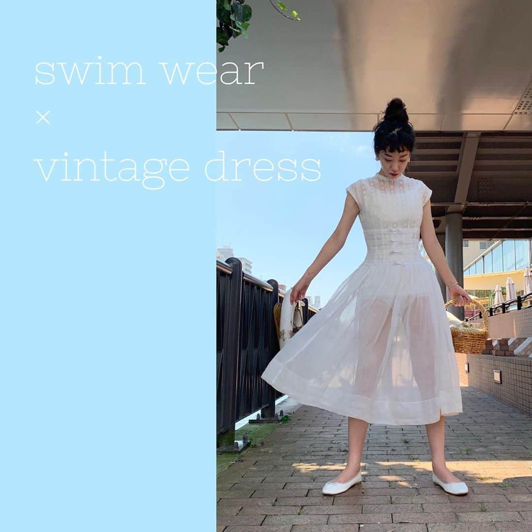 NUTTY Vintage&Collectibleのインスタグラム：「🌴RECOMMEND VINTAGE🌴  ☑︎vtg swim wear×vtg dress  シアーな素材のドレスのインナーに スウィムウェア👙を取り入れて ヘルシーで夏らしいこんな装いはいかが？ デザインが可愛いスウィムウェアなら 後ろ姿だってこんなにキュート♡  いますぐほしいスウィムウェアも10%OFFになる 今夏の特別な＜Special Thanksセール＞は本日まで＊  🌈❤️Special Thanks❤️🌈 〜2020 Summer〜 ▷▷8/8(sat)〜8/16(sun) 9日間限定◁◁ 🔻店内USED&VINTAGEアイテム  【全品10%OFF】 --セール対象外のアイテムも全品10%OFF-- 🔻さらにONLINE STORE掲載アイテム 【全品10〜50%OFF】&送料無料 ※オリジナルアイテムなどを含む一部除外品あり ※GLAZE KOHL商品は対象外となります」