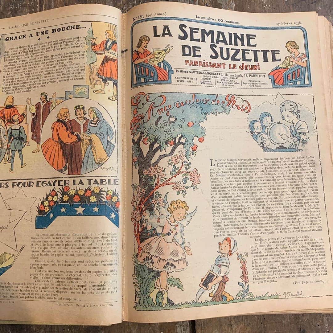 稚野鳥子さんのインスタグラム写真 - (稚野鳥子Instagram)「シュゼットの一週間という少女週刊誌の合本になります。ベカシーヌの漫画が掲載れていました。中身は漫画、手芸、クイズ、小説などカラーのイラストも入った当時の女の子達が楽しみにしていた週刊誌です。  #lasemainedesuzette #シュゼットの一週間 #フランス少女 #少女 #紙もの #antiquemagazine #frenchantique #ガーリー #かわいい #かわいいイラスト」8月16日 16時23分 - toricolore_shop